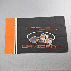 Vintage Harley Davidson Pillowcase Black Orange Motorcycle Graphic Cotton Bed